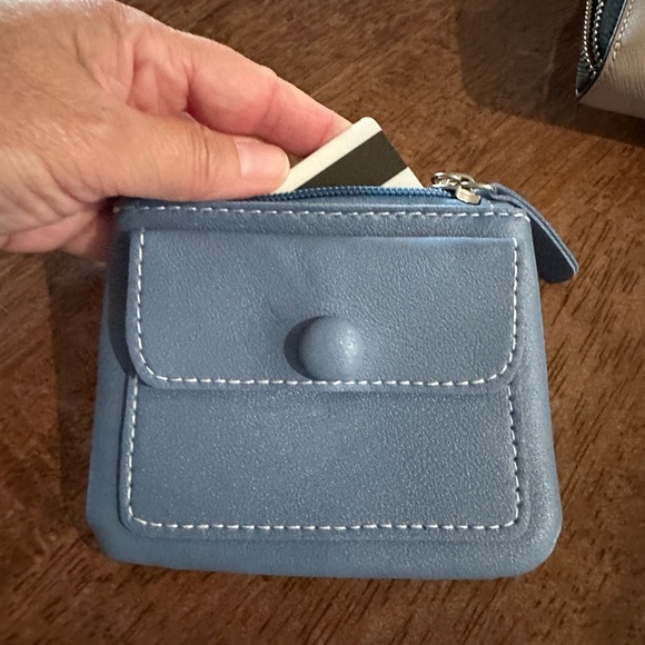 Leather Blue Small Keychain Zip Close Wallet - Picture 8 of 8